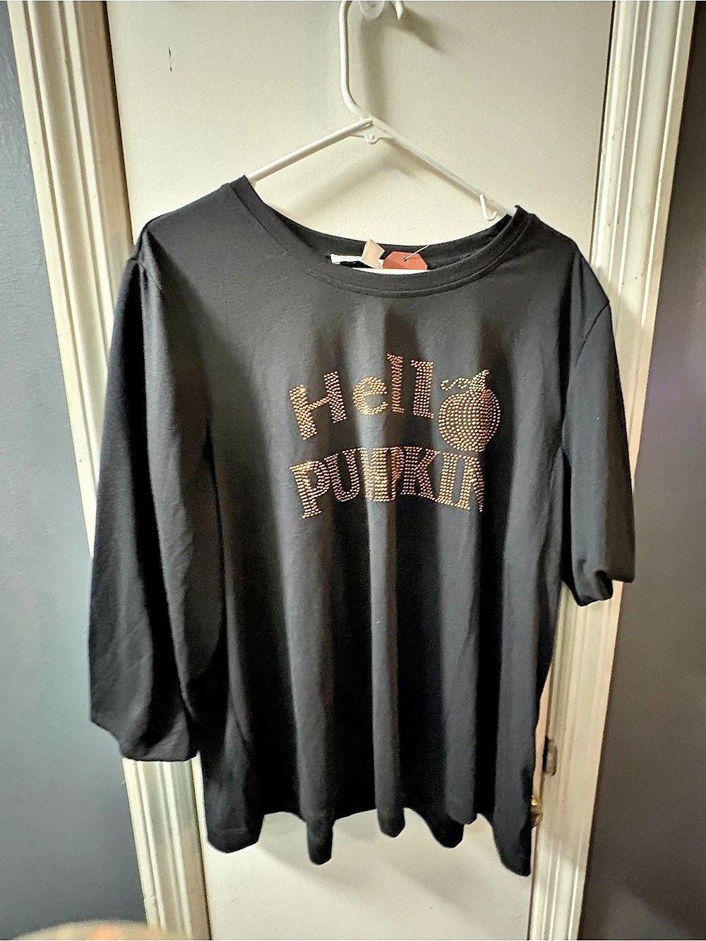 Magical Season Hello Pumpkin Rhinestone Graphic Tee Graphic Top Black 2X